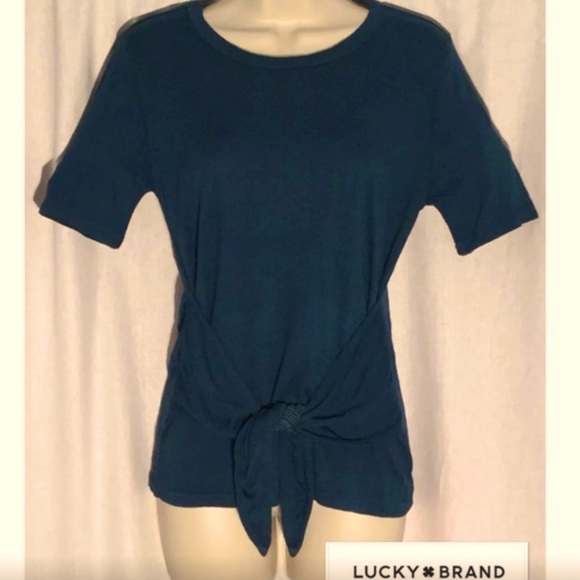 Lucky Brand Teal Tie Front Tee Size Med - Picture 1 of 6